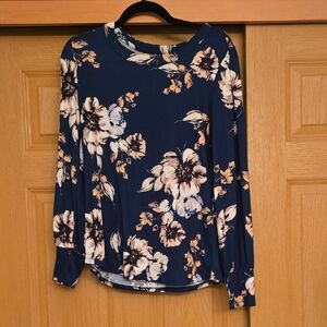 Maurices Navy Floral Long Sleeve Sweater Tee